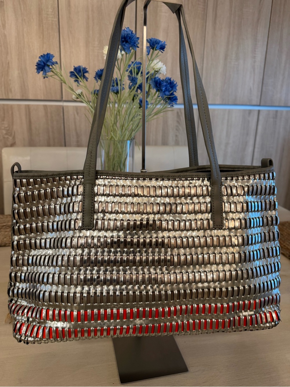 Botkier Cool Woven Metallic Tote Shoulder Statement Bag